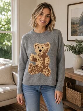 NWT Chicoree Kerry Bear Gray Soft Cozy Pullover Sweater Women's Large